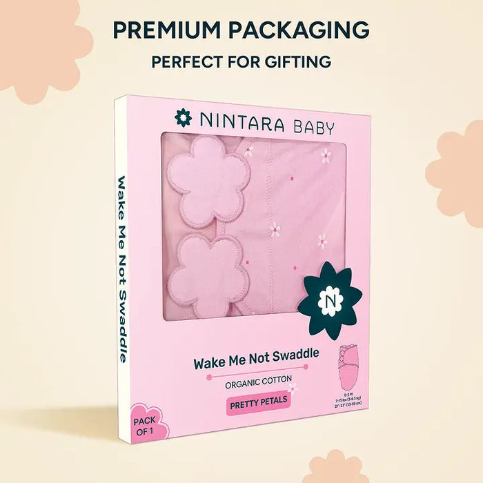 Nintara Baby swaddle package with pink flowers on a beige background. Nintara Wake Me Not Swaddle Pretty Petals for 0 to 3 Months go littles product image 8