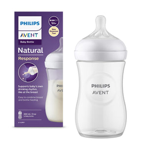 Philips Avent Natural Response Baby Feeding Bottle 260 SCY903/01 with packaging on a white background on go littles stores.