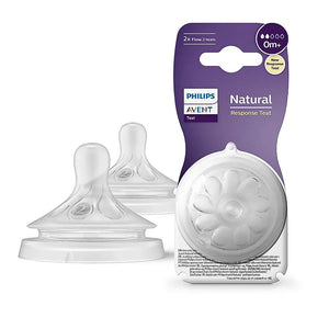 Philips Avent Natural Response Teat packaging with two clear teats on a white background. Philips Avent Teat Natural Response Teat SCY961/02  0m+ go littles product main image
