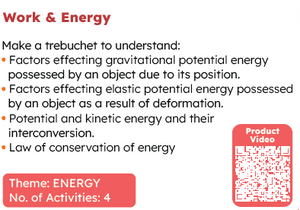 Educational material about energy with text and a QR code on a black background