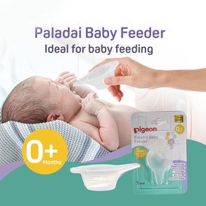 Paladai baby feeder being used on a baby with packaging displayed.Pigeon Baby Feeder (Paladai) go littles product image 4