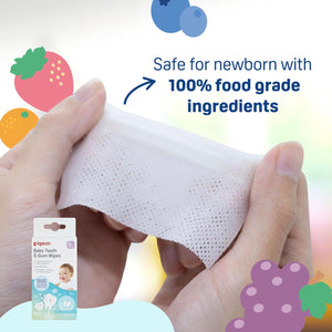 Baby tooth and gum wipes with packaging, safe for newborns with 100% food grade ingredients. Pigeon Baby Tooth & Gum wipes Natura Flavor go littles product image 3