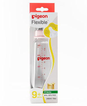 Pigeon flexible bottle packaging on a white background. Pigeon Feeding Bottle L 240ml Pink go littles product main image