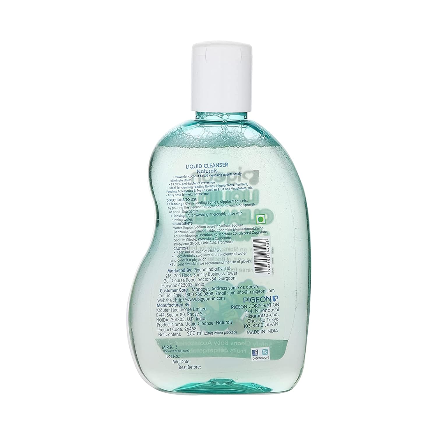 Bottle of Pigeon liquid cleanser on a white background. Pigeon Liquid Cleanser Bottle Naturals 200ml go littles product image 2