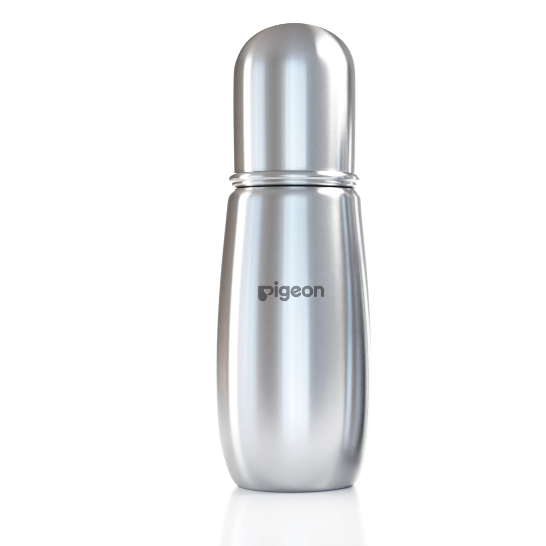 Stainless steel bottle with 'Pigeon' branding on a white background. Pigeon Steel Feeding Bottle 220ml L Size 9months+_go littles_product image 2
