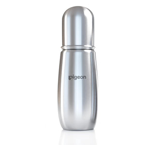 Stainless steel bottle with 'Pigeon' branding on a white background. Pigeon Steel Feeding Bottle  220ml  Y Size  6months+ go little product main image
