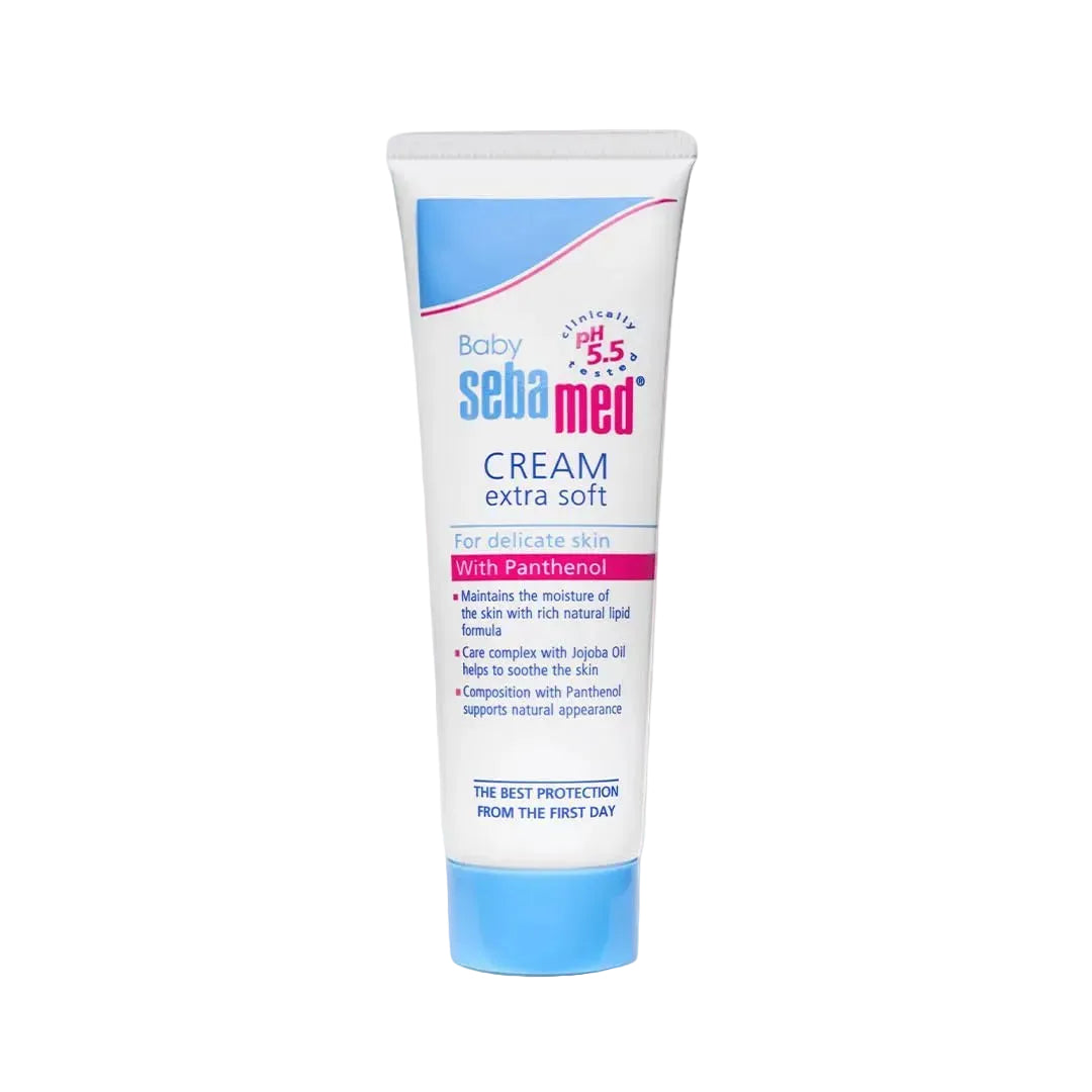 Tube of Sebamed Baby Cream Extra Soft on a white background