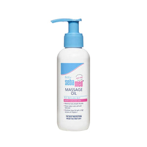 Sebamed massage oil bottle with pump on a white background