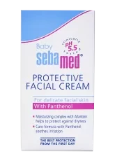 Sebamed protective facial cream packaging with blue and white design