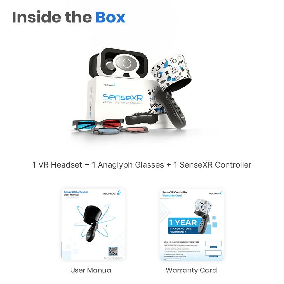 Sense XR AR-VR Educational Controller by Tech XR with VR headset, anaglyph glasses, and accessories available at Go Science. Ideal for immersive STEM learning.