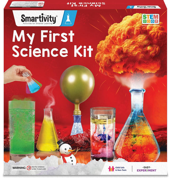 Smartivity My First Science Kit packaging with colorful experiment visuals on a red background. Smartivity My First Science Kit available at Go Science product image 
