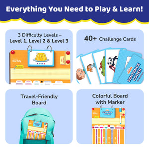 Educational game set with text highlighting features like difficulty levels, challenge cards, travel-friendly board, and colorful board with marker. Smartivity Sentence Coder Educational Grammar Game for Kids 6-12 Years at go science image 6