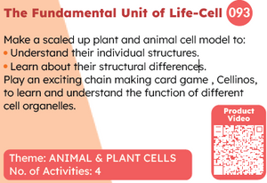 Educational material about animal and plant cells with a QR code for product video.