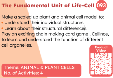 Educational material about animal and plant cells with a QR code for product video.