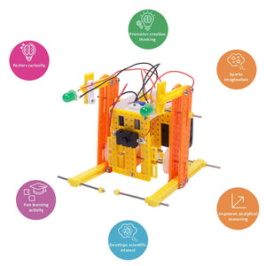 Educational STEM kit with colorful frame and electronic components on a white background. Walking_Robot_by_Itsy_Bitsy_at_Go_Science_product_image_6