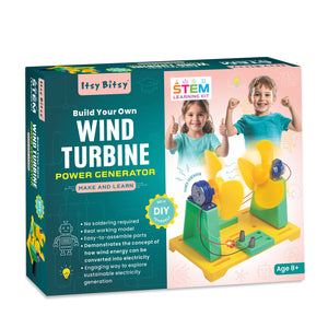 Box of 'Build Your Own Wind Turbine Power Generator' STEM learning kit for children. Wind Turbine Power Generator by Itsy Bitsy at Go Science_Product Image 1