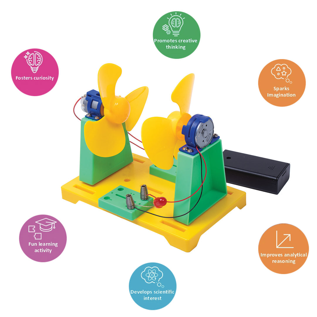 Science experiment kit with colorful components on a white background. Wind Turbine Power Generator by Itsy Bitsy at Go Science_Product Image 5