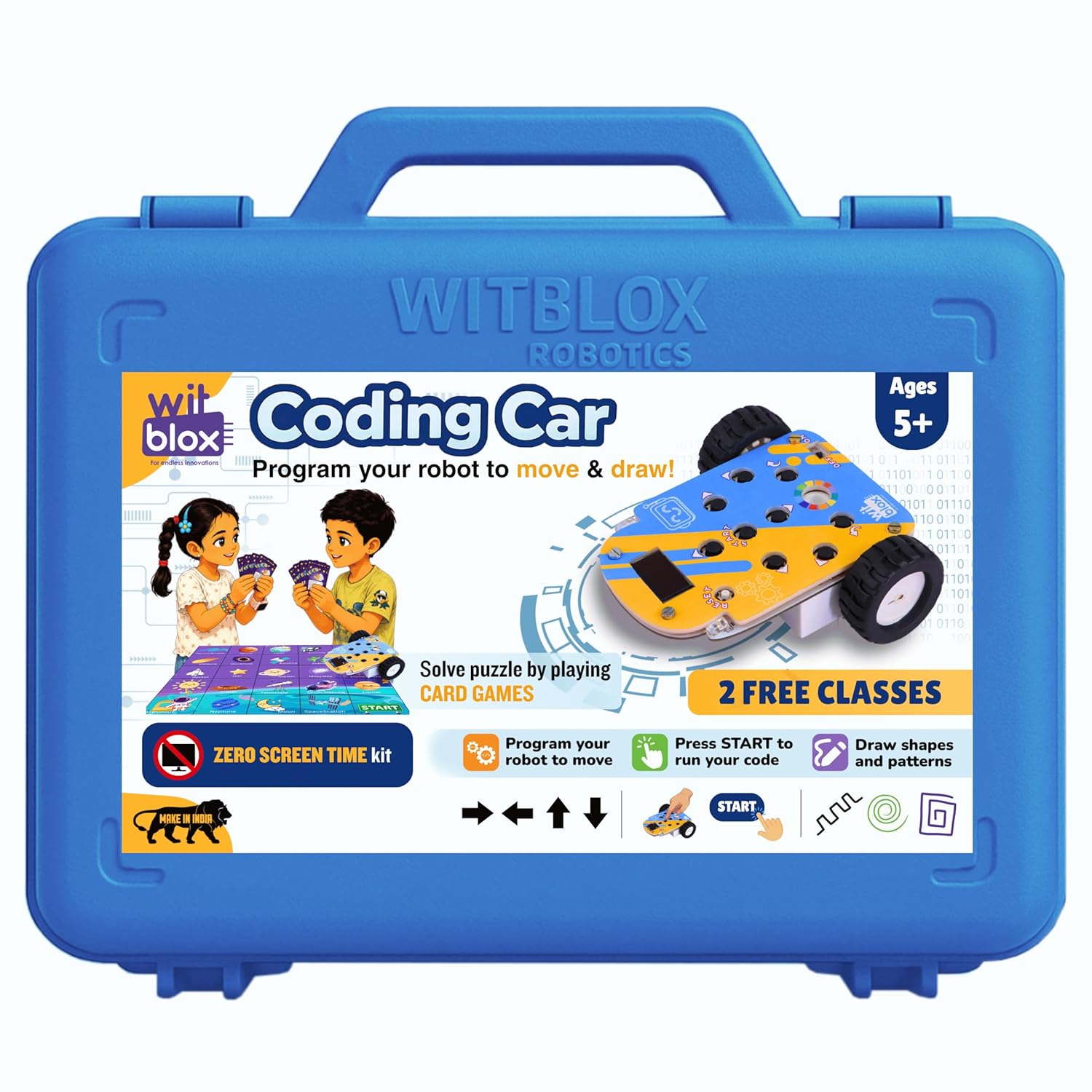 Blue WITBLOX Robotics coding car kit with packaging on a white background. WitBlox Coding Car for Kids STEM Learning Toy available at Go Science product image 1