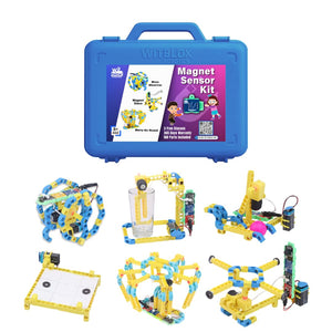 Witblox Magnet Sensor Kit with blue carrying case and various magnetic sensor components on a white background. Available at Go Science