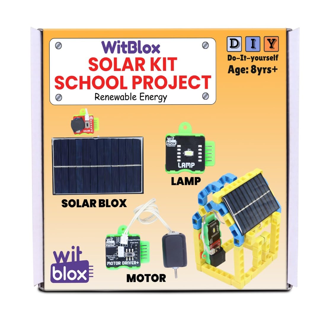 WitBlox Solar Kit School Project packaging with solar panel, lamp, and motor illustrations.
