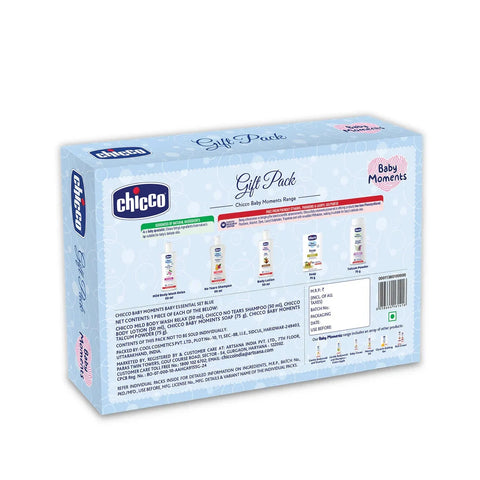 Chicco baby product gift pack on a white background. Chicco Baby Moments Essential Set Gift Set for Babies 0M+ Blue go littles product image 2