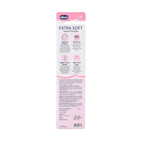 Chicco Extra Soft tapers packaging on a white background. chicco Toothbrush Pink 6M to 36M go littles product image  3