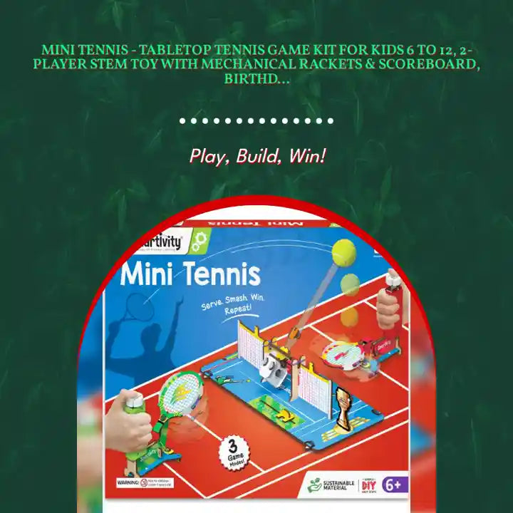 Mini Tennis - Tabletop Tennis Game Kit for Kids 6 to 12, 2-Player STEM Toy with Mechanical Rackets &amp; Scoreboard, Birthday Gift for Boys &amp; Girls Age 6,7,8,9,10,11,12,13,14 Years, Table Tennis | Smartivity by@Outfy