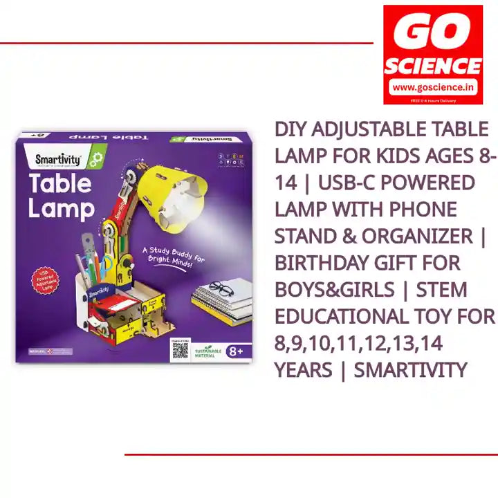 DIY Adjustable Table Lamp for Kids Ages 8-14 | USB-C Powered Lamp with Phone Stand &amp; Organizer | Birthday Gift for Boys&amp;Girls | STEM Educational Toy for 8,9,10,11,12,13,14 Years | Smartivity by@Outfy
