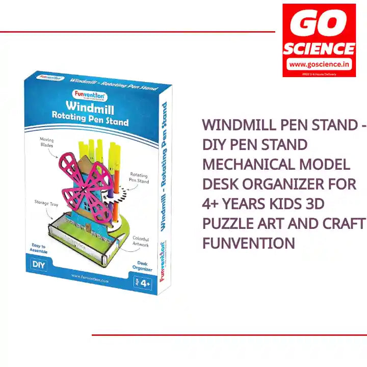 Windmill Pen Stand - DIY Pen Stand Mechanical Model Desk Organizer for 4+ Years Kids 3D Puzzle Art and Craft Funvention by@Outfy